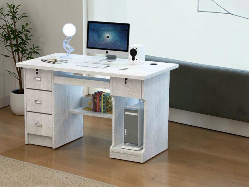 Bàn làm việc gỗ tự nhiên đặt sát tường có điểm tựa vững
