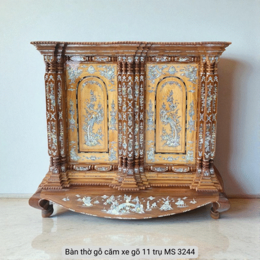 Tủ thờ gỗ căm xe gõ 11 trụ cẩn xà cừ MS 3244 - Ảnh 2