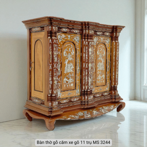 Tủ thờ gỗ căm xe gõ 11 trụ cẩn xà cừ MS 3244 - Ảnh 4