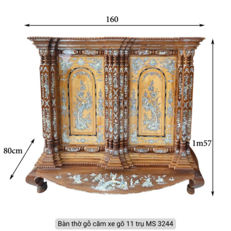 Tủ thờ gỗ căm xe gõ 11 trụ cẩn xà cừ MS 3244