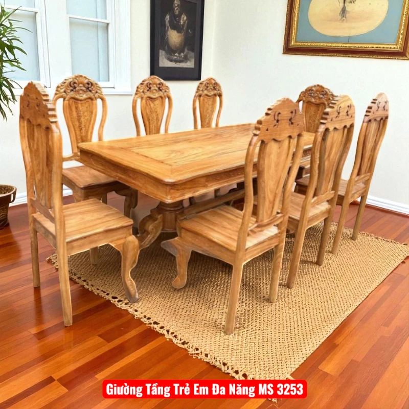 Bộ bàn ăn gỗ gõ đỏ 8 ghế Bộ bàn ăn gỗ gõ đỏ 8 ghế