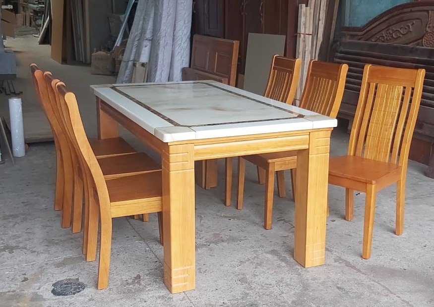 Bộ bàn ghế ăn cơm gỗ mặt đá Bộ bàn ghế ăn cơm gỗ mặt đá