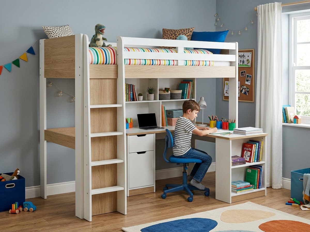 Giường tầng người lớn có bàn học