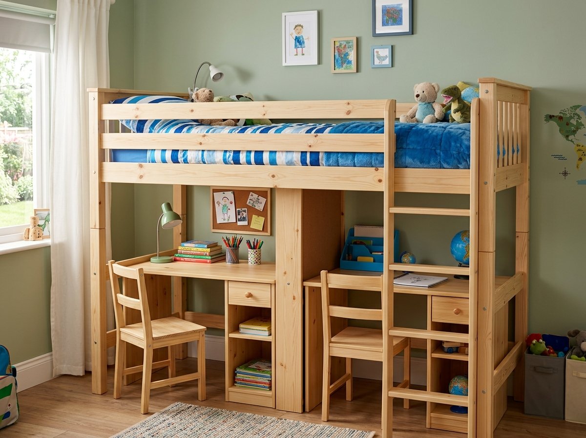 Giường tầng trẻ em có bàn học,