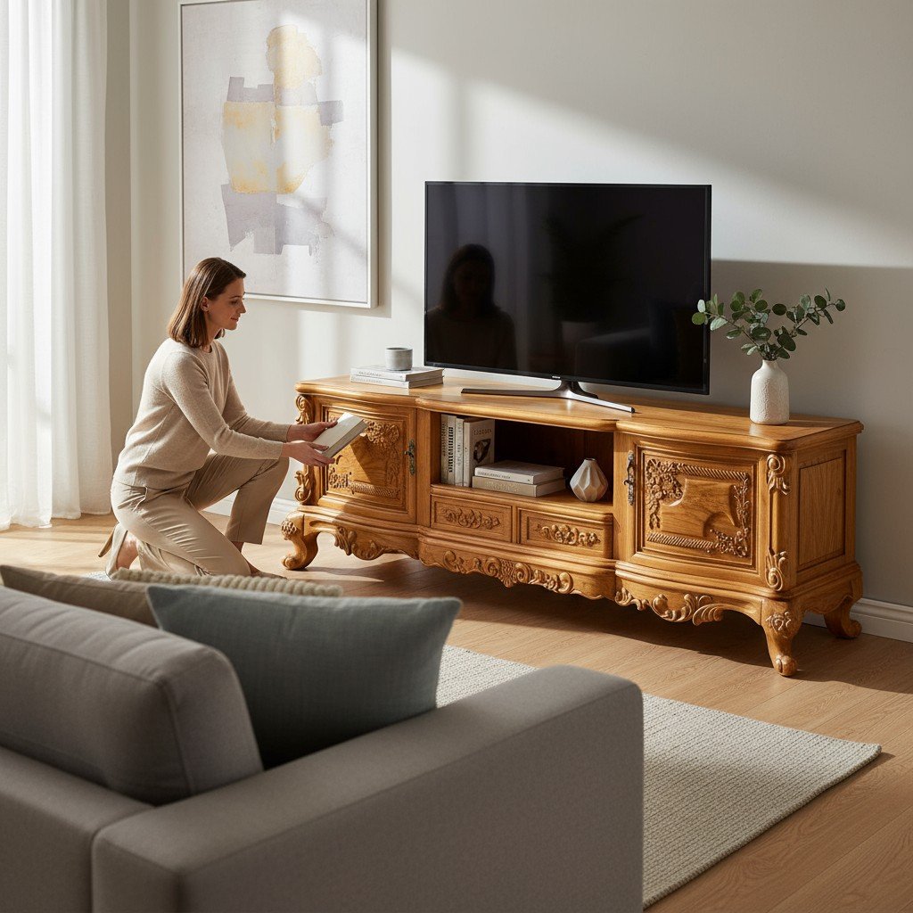 Kệ tivi phòng khách đẹp hiện đại bằng gỗ tự nhiên màu nâu sang trọng cho không gian sống