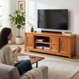 Tủ kệ tivi phòng khách đẹp kết hợp tủ rượu phong cách tân cổ điển