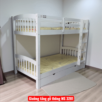 Giường tầng gỗ tự nhiên đẹp cho bé trai gái