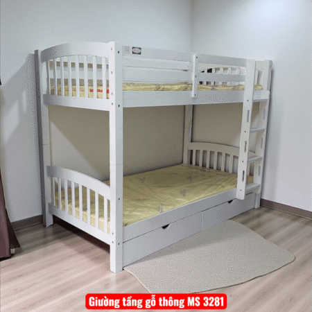 Giường tầng gỗ tự nhiên đẹp cho bé trai gái