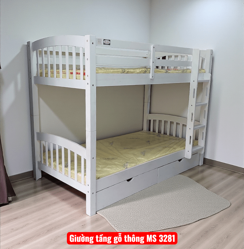 Giường tầng gỗ MS 3281 6 Giường tầng gỗ tự nhiên đẹp cho bé trai gái