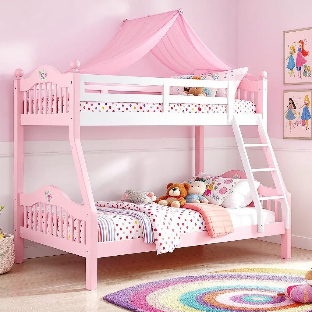 6 mẫu giường tầng màu hồng có cầu trượt đẹp cho bé gái 9 6 mẫu giường tầng màu hồng có cầu trượt đẹp cho bé gái