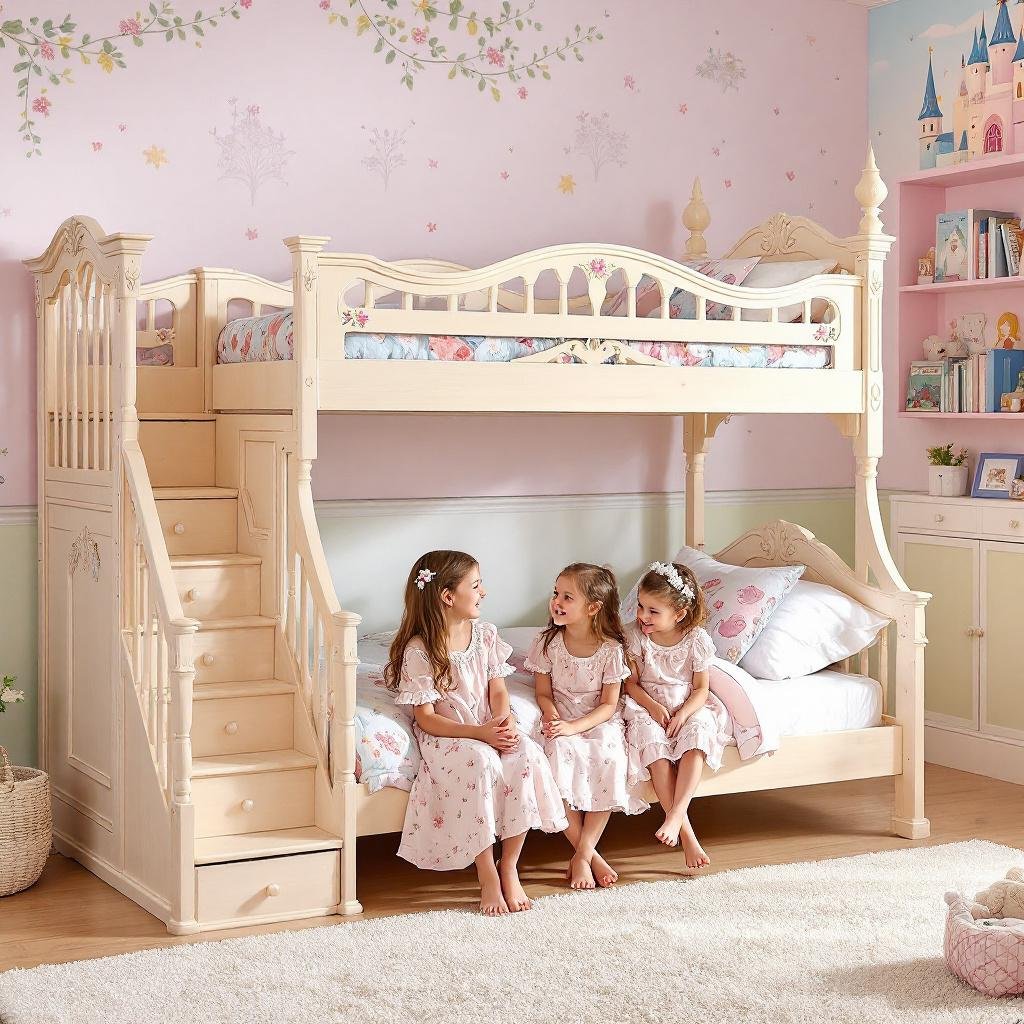 6 mẫu giường tầng màu hồng có cầu trượt đẹp cho bé gái 16 Giường tầng thiết kế công chúa phong cách châu Âu