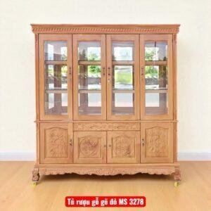 Tủ rượu gỗ gõ đỏ 4 cửa