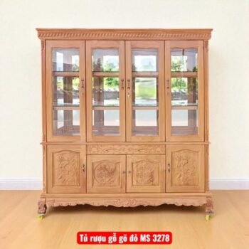 Tủ rượu gỗ gõ đỏ 4 cửa