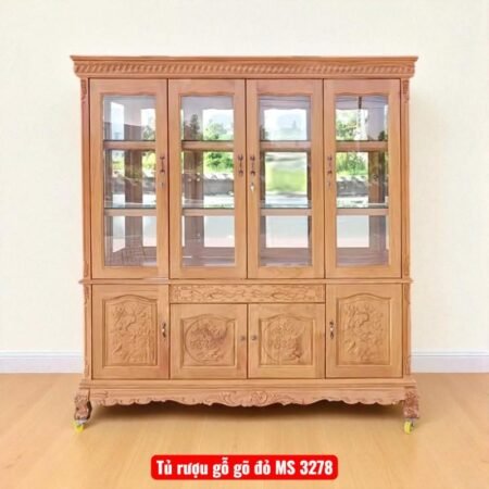 Tủ rượu gỗ gõ đỏ 4 cửa