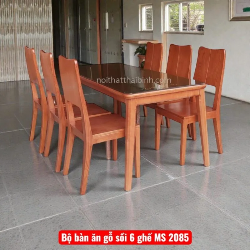 Bộ bàn ăn gỗ sồi 6 ghế MS 2085 Bộ bàn ăn gỗ sồi 6 ghế MS 2085