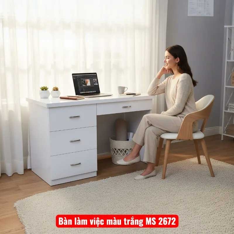 Bàn làm việc màu trắng MS 2672 Bàn làm việc màu trắng MS 2672