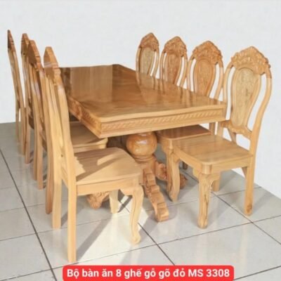 Bộ bàn ăn 8 ghế gỗ gõ đỏ MS 3308