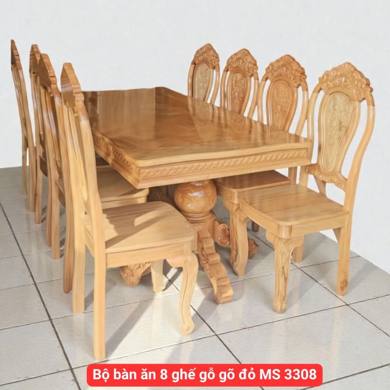Bộ bàn ăn 8 ghế gỗ gõ đỏ MS 3308 1 Bộ bàn ăn 8 ghế gỗ gõ đỏ MS 3308