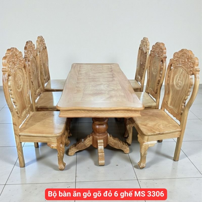 Bộ bàn ăn gỗ gõ đỏ 6 ghế MS 3306 1 Bộ bàn ăn gỗ gõ đỏ 6 ghế MS 3306