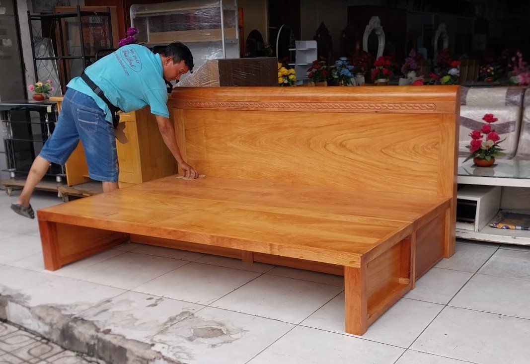Giường gấp gỗ tự nhiên vân gõ cao cấp bền đẹp