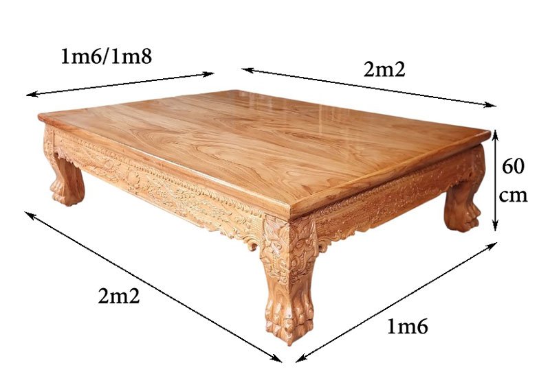 Đi văng gỗ gõ đỏ tự nhiên MS 3286 6 Kích thước đi văng gỗ gõ đỏ tự nhiên