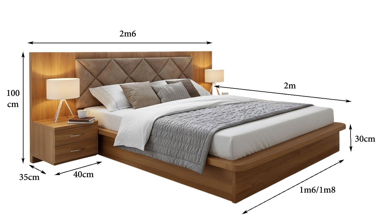 Kích thước giường ngủ kiểu Nhật đầu giường rộng