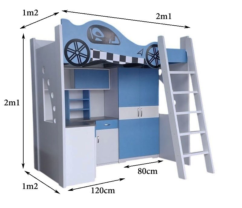 Giường tầng trẻ em hình xe đua MS 3289 6 Kích thước giường tầng trẻ em thiết kế hình xe đua đẹp