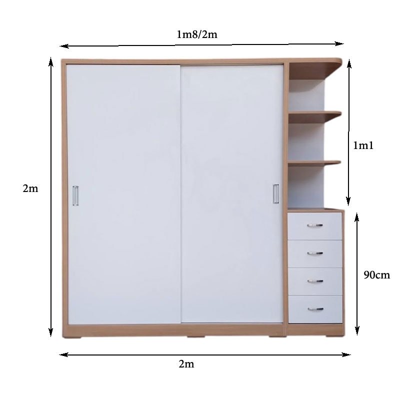 Kích thước tủ quần áo cửa lùa 2m