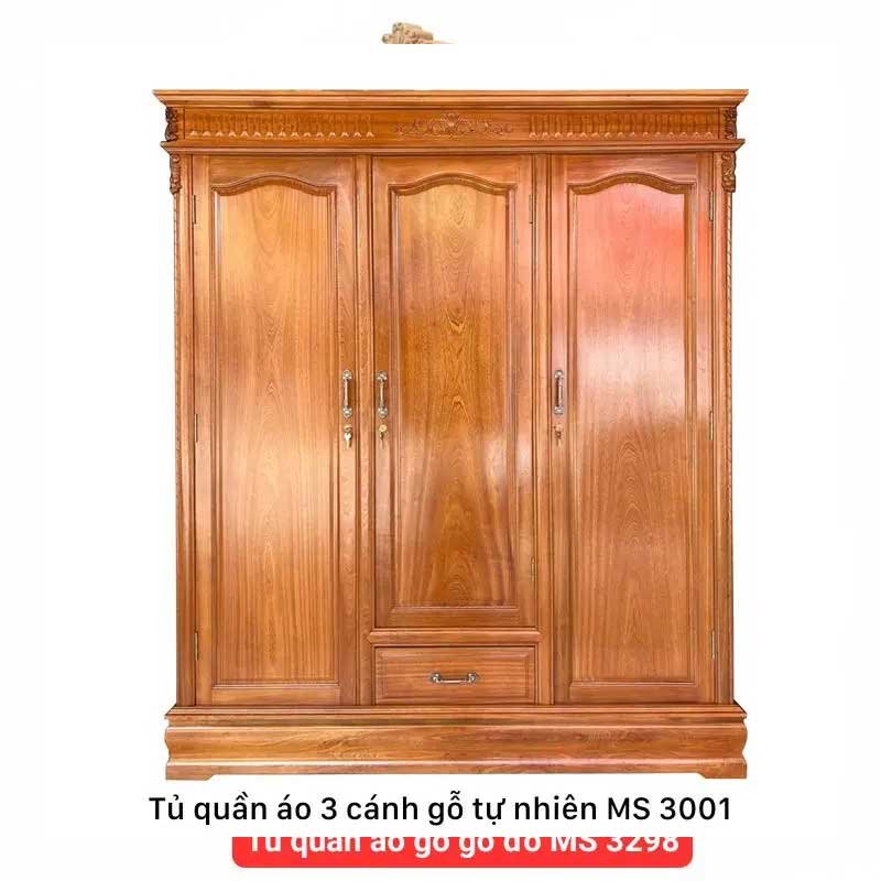 Tủ quần áo 3 cánh gỗ tự nhiên MS 3001 Tủ quần áo 3 cánh gỗ tự nhiên MS 3001