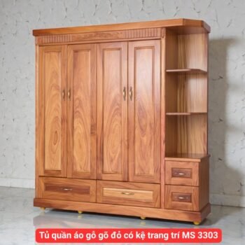 Tủ quần áo gỗ gõ đỏ hiện đại