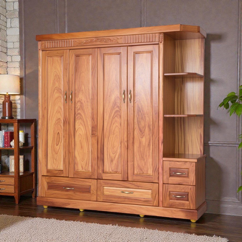 Tủ quần áo gỗ gõ đỏ có kệ trang trí MS 3303 8 Tủ quần áo gỗ gõ đỏ hiện đại gỗ tự nhiên cao cấp