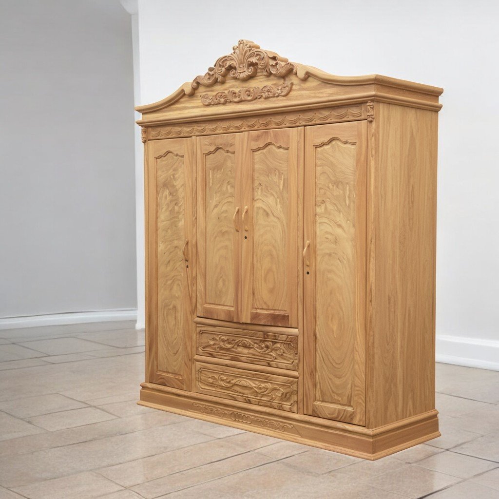 Tủ quần áo gỗ gõ đỏ MS 3298 8 Tủ quần áo gỗ gõ đỏ kích thước 2m2 cho phòng ngủ cao cấp