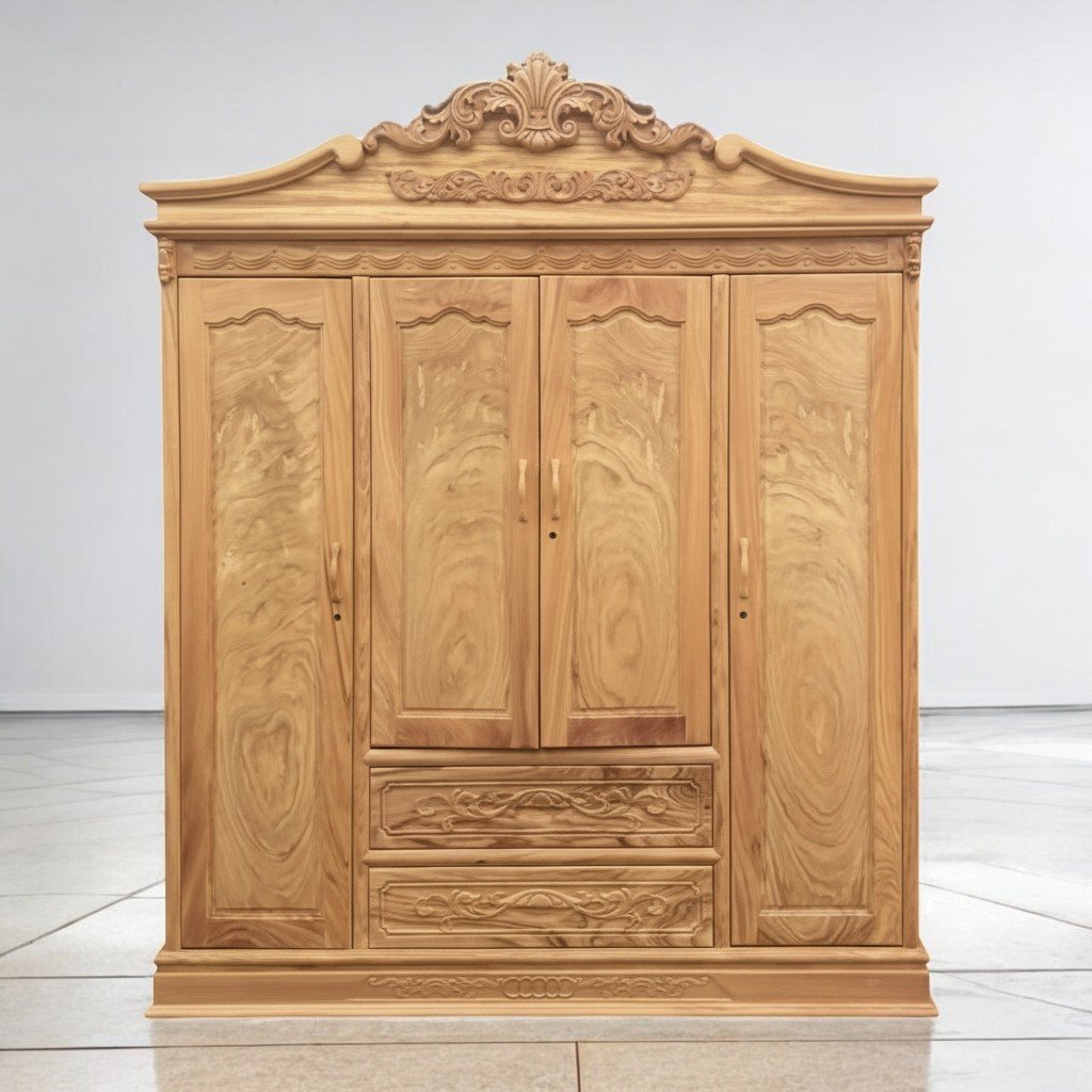 Tủ quần áo gỗ gõ đỏ MS 3298 7 Tủ quần áo gỗ gõ đỏ kích thước 2m2 thiết kế sang trọng