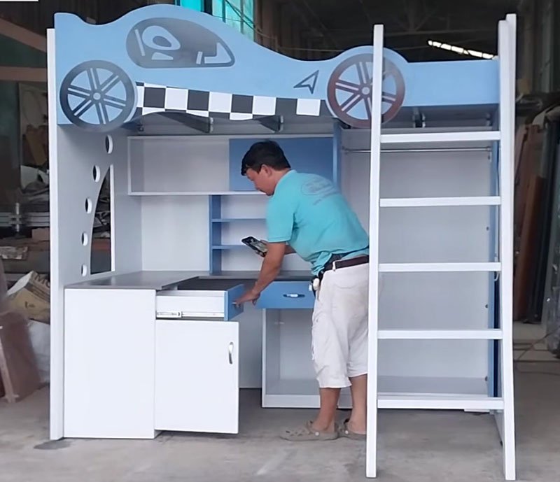 Giường tầng trẻ em hình xe đua MS 3289 8 Giường tầng trẻ em hình xe đua gỗ lõi xanh chống nước