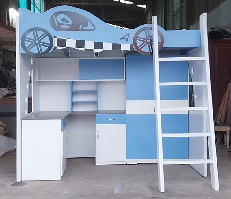 Giường tầng trẻ em hình xe đua MS 3289 9 Giường tầng trẻ em thiết kế hình xe đua có bàn học chữ L