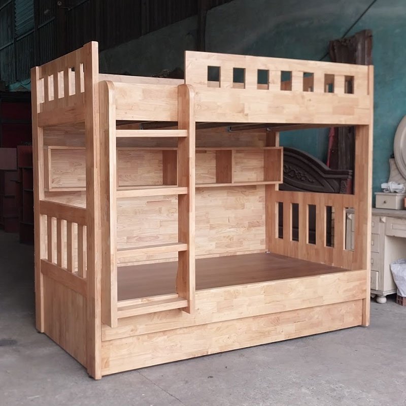 Giường tầng gỗ tự nhiên MS 3296 9 Giường tầng gỗ tự nhiên 1m2 chắc chắn cho phòng ngủ trẻ em