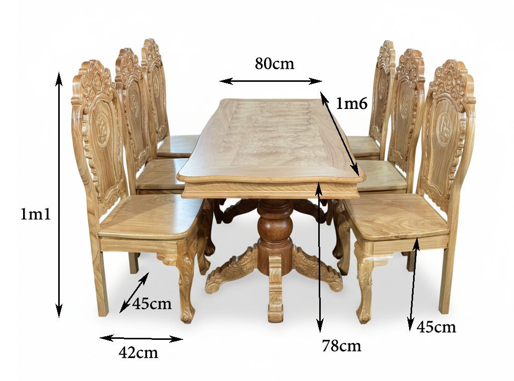 Bộ bàn ăn gỗ gõ đỏ 6 ghế MS 3306 7 Kích thước bộ bàn ăn gỗ gõ đỏ 6 ghế