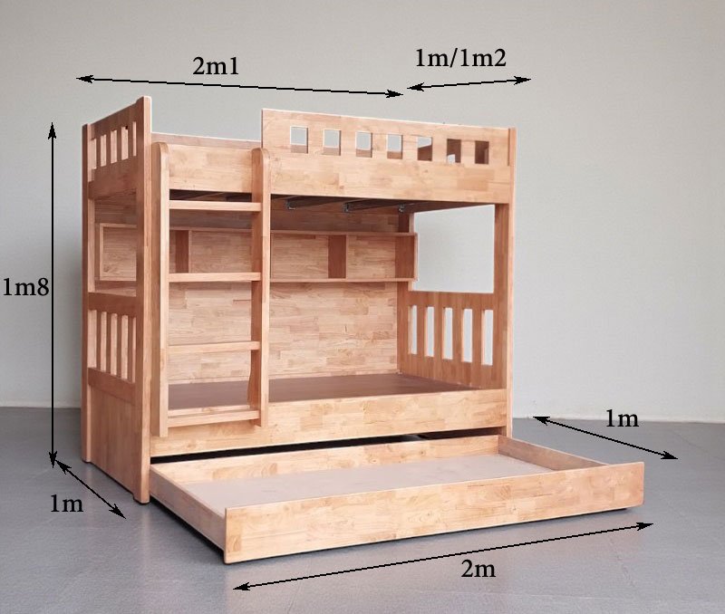 Giường tầng gỗ tự nhiên MS 3296 6 Kích thước giường tầng gỗ tự nhiên