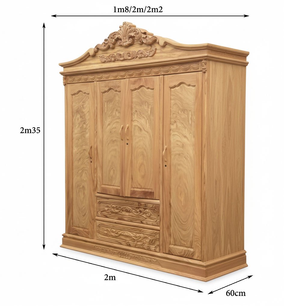 Tủ quần áo gỗ gõ đỏ MS 3298 6 Kích thước tủ quần áo gỗ gõ đỏ kích thước 2m2