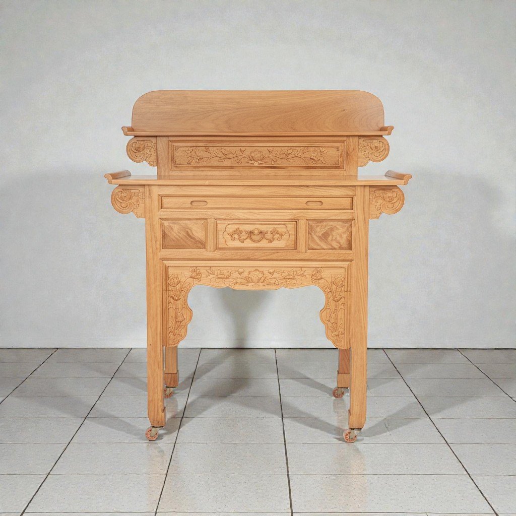 Bàn cúng 2 tầng gỗ gõ đỏ MS 3309 6 Bàn cúng 2 tầng