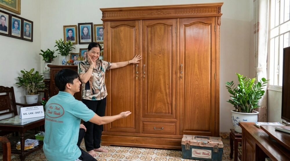 Tủ gỗ 3 cánh tự nhiên thiết kế hiện đại cho phòng ngủ gia đình