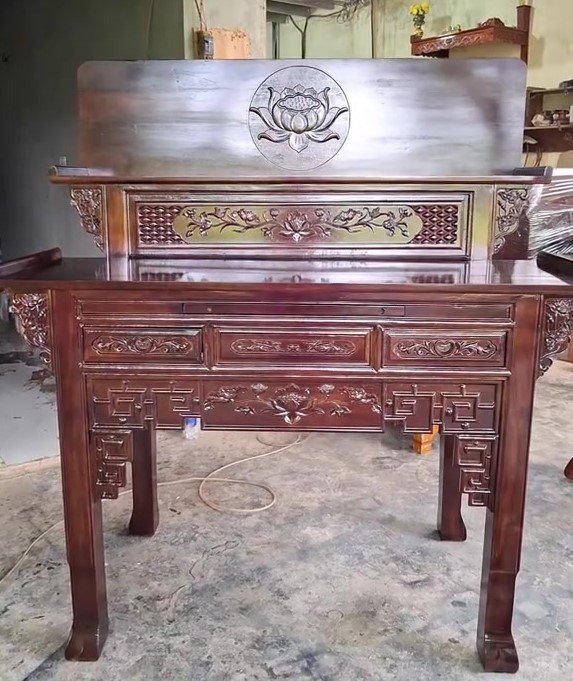 Bàn Thờ Nhị Cấp Gỗ Tràm Chạm Sen