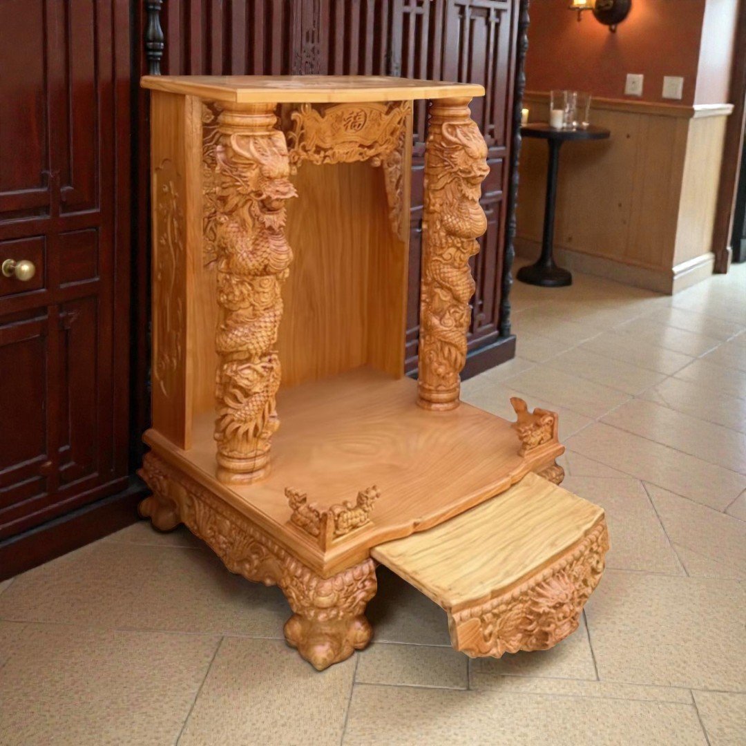 Bàn Thờ Thần Tài Ông Địa Gỗ Gõ Đỏ MS 3372 10 Bàn Thờ Thần Tài Ông Địa Gỗ Gõ Đỏ tự nhiên cao cấp