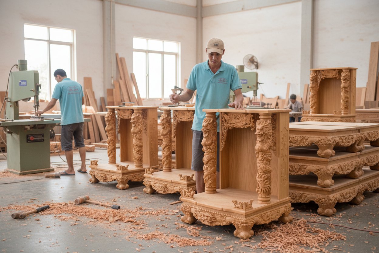 Bàn Thờ Thần Tài Ông Địa Gỗ Gõ Đỏ MS 3372 11 Bàn Thờ Thần Tài Ông Địa Gỗ Gõ Đỏ