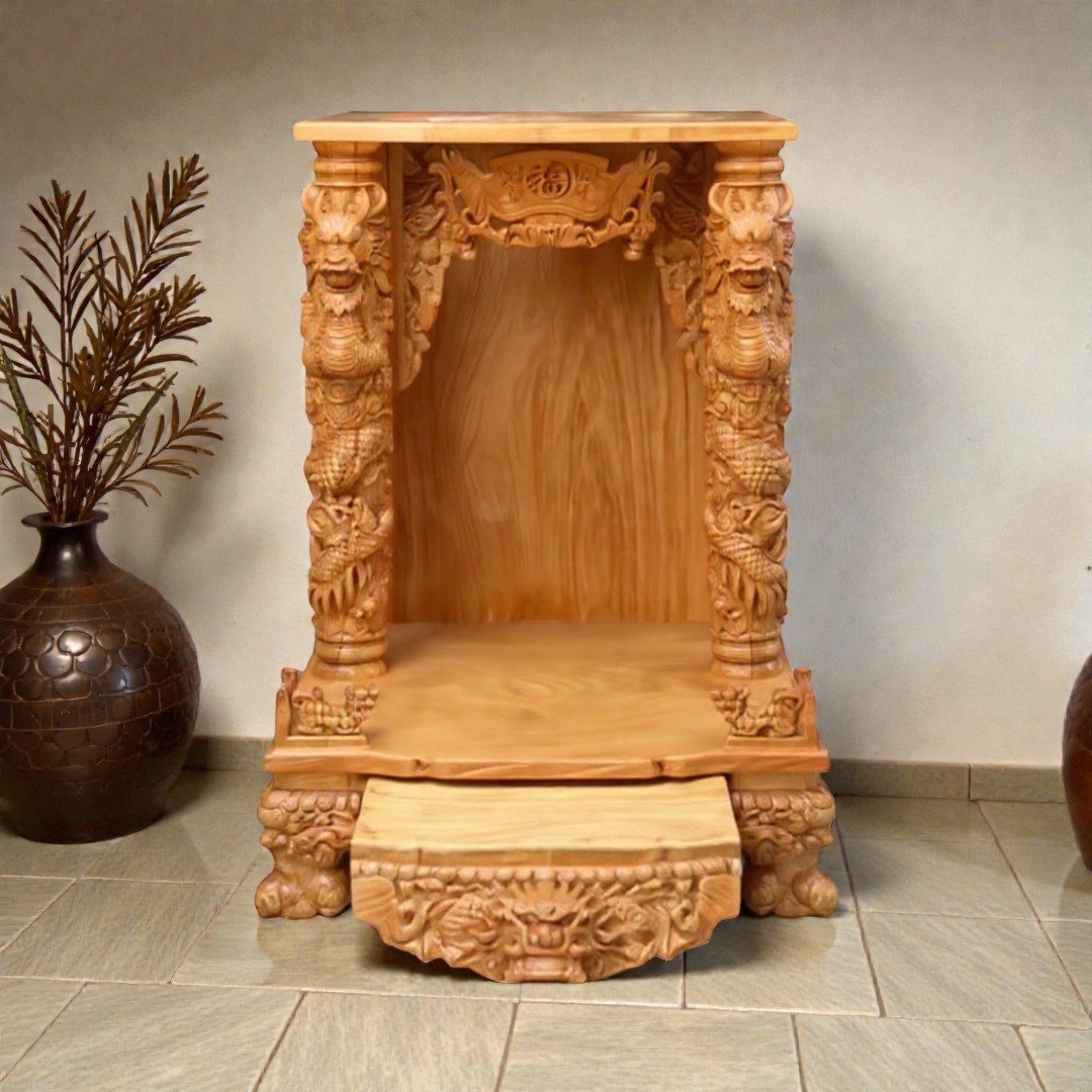 Bàn Thờ Thần Tài Ông Địa Gỗ Gõ Đỏ MS 3372 6 Bàn Thờ Thần Tài Ông Địa Gỗ Gõ Đỏ