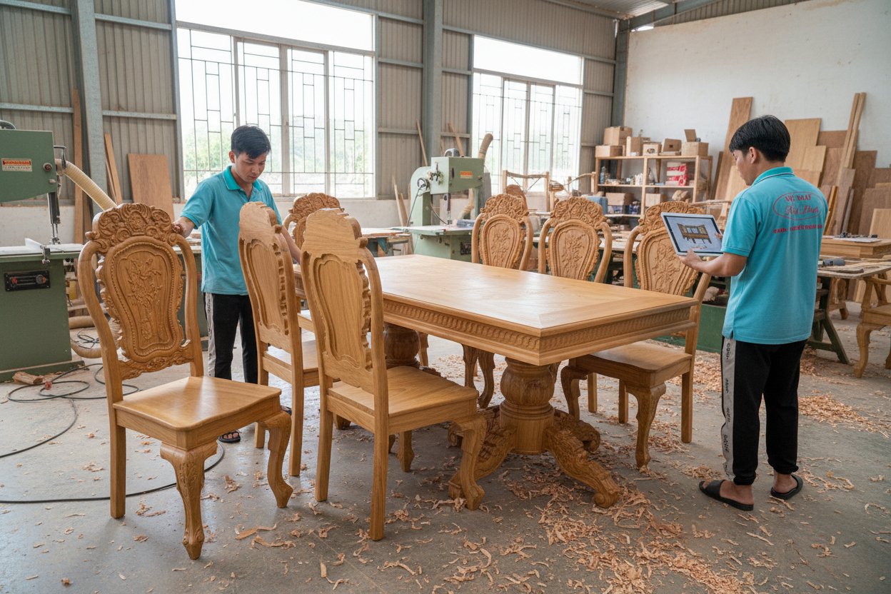 Bàn ăn 8 ghế gỗ gõ đỏ