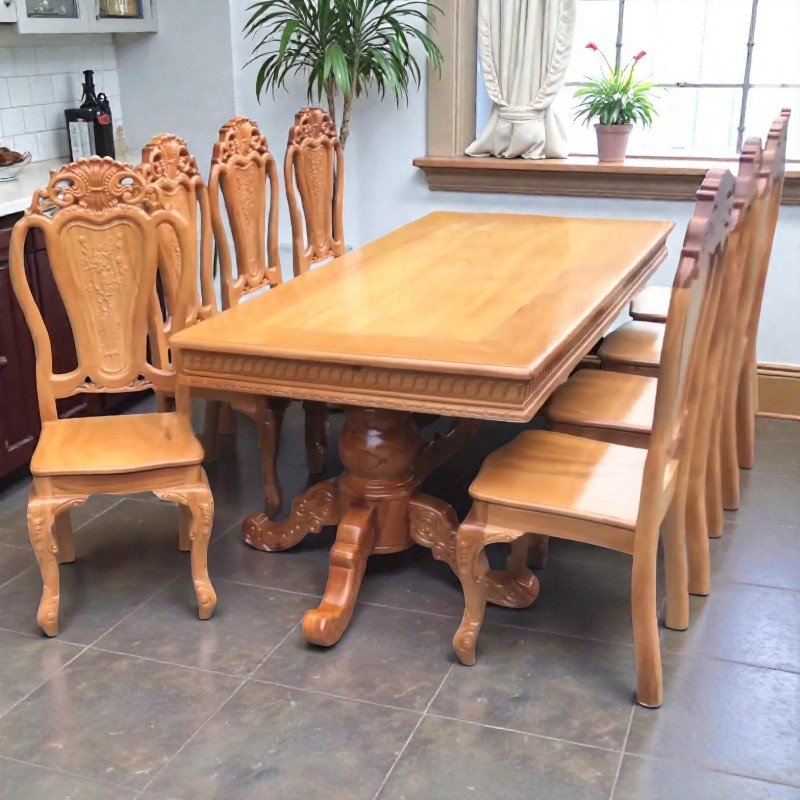 Bàn ăn gỗ gõ đỏ kích thước 1m96x96cm