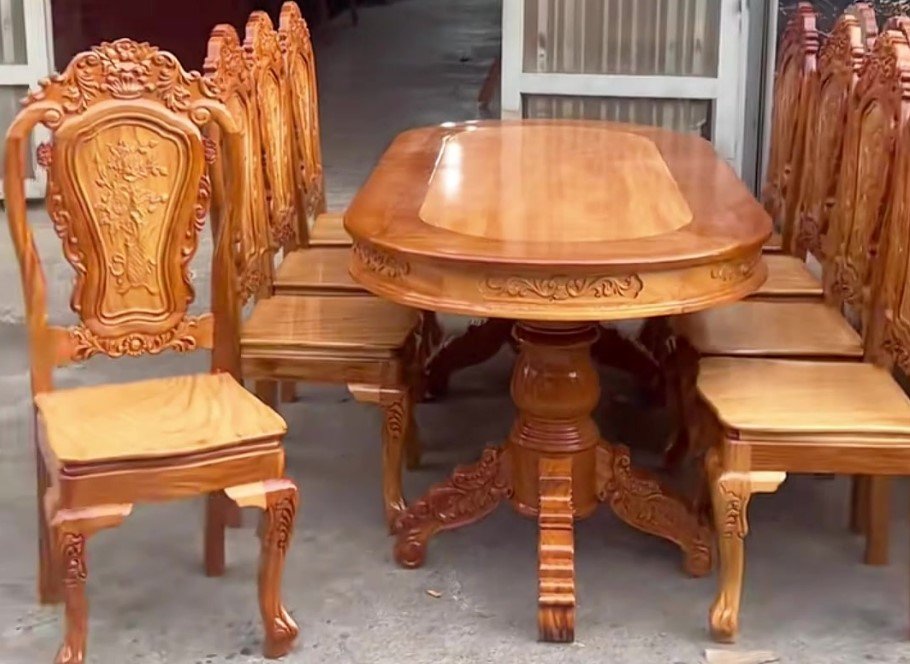 Bàn hột xoài 8 ghế gỗ căm xe gõ MS 3323 4 Bàn hột xoài 8 ghế gỗ căm xe mặt gõ đỏ tự nhiên