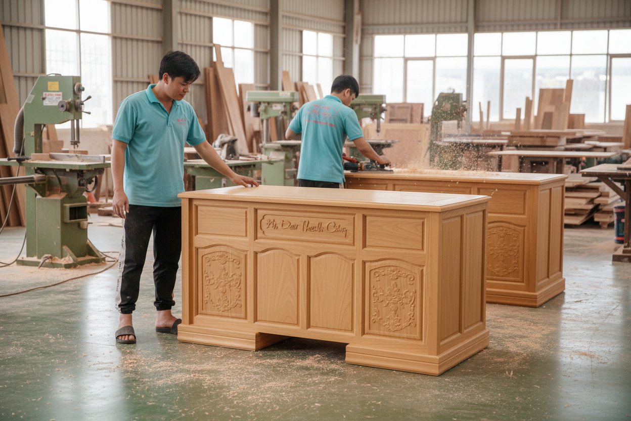 Bàn làm việc gỗ gõ đỏ 1m4 MS 3348 9 Bàn làm việc gỗ gõ đỏ 1m4