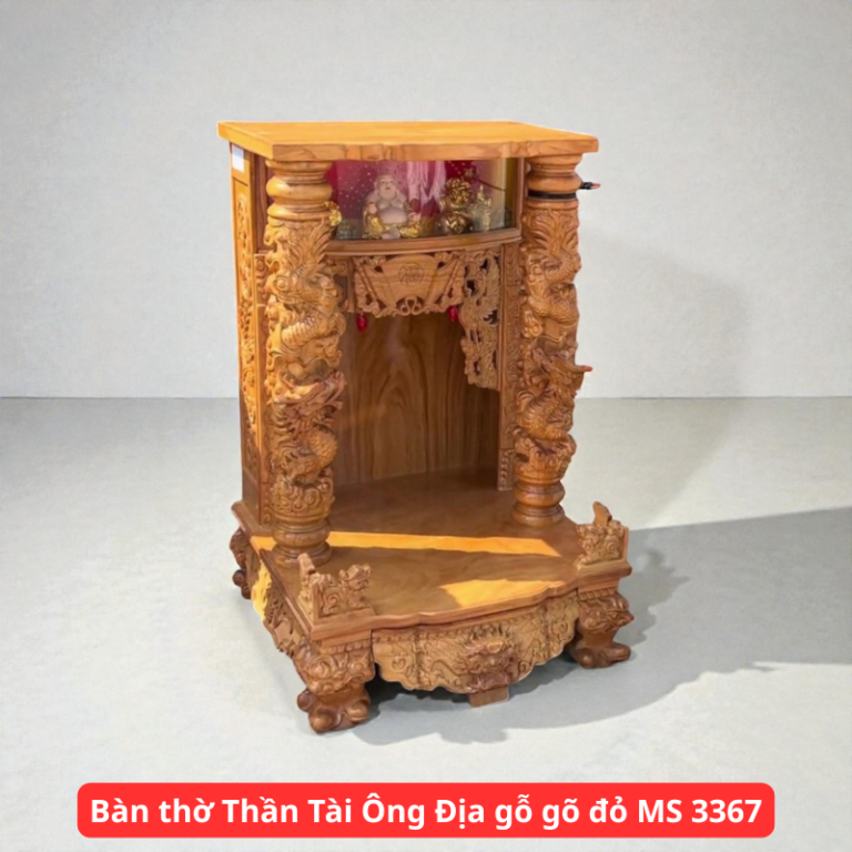 Đặt Làm Bàn Thờ Ông Địa Theo Kích Thước Chuẩn Thước Lỗ Ban Bàn thờ Thần Tài Ông Địa gỗ gõ đỏ MS 3367